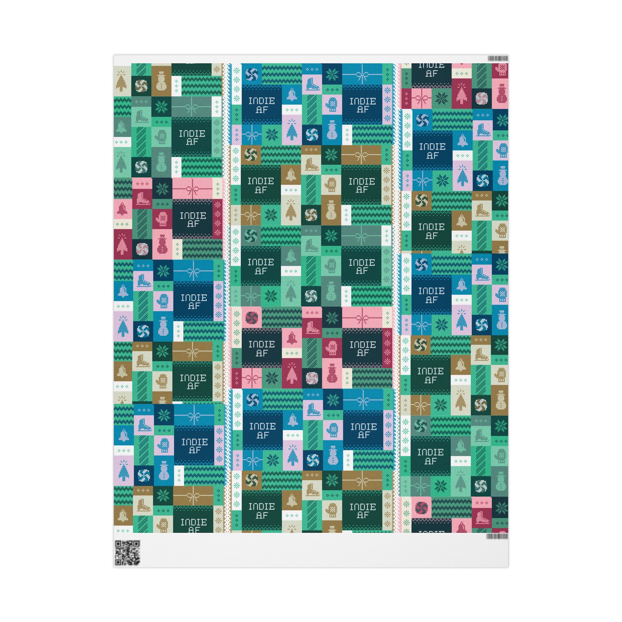 Add a unique flair to your 2025 holidays with geometric, colorful postage stamps featuring "INDIE AF"—perfect for pairing with the "Ship It" Wrapping Paper | Indie AF 2025 Holidays by Grown.