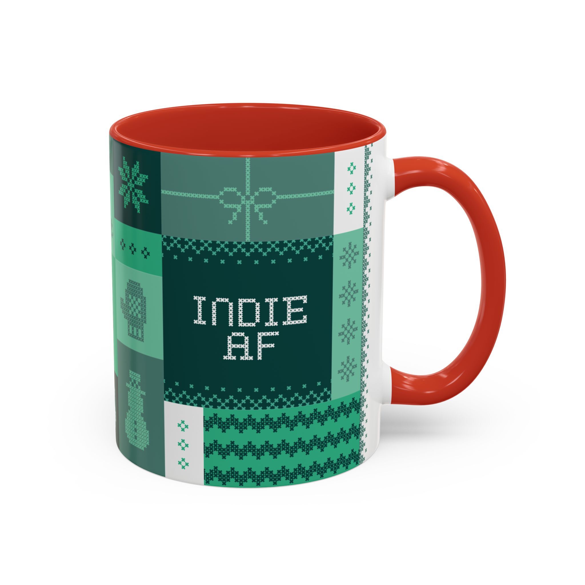 The "Mandatory Fun" Mug - Green, 11oz by Grown, features bold INDIE AF text—an ideal addition to your 2025 Holidays mug collection.