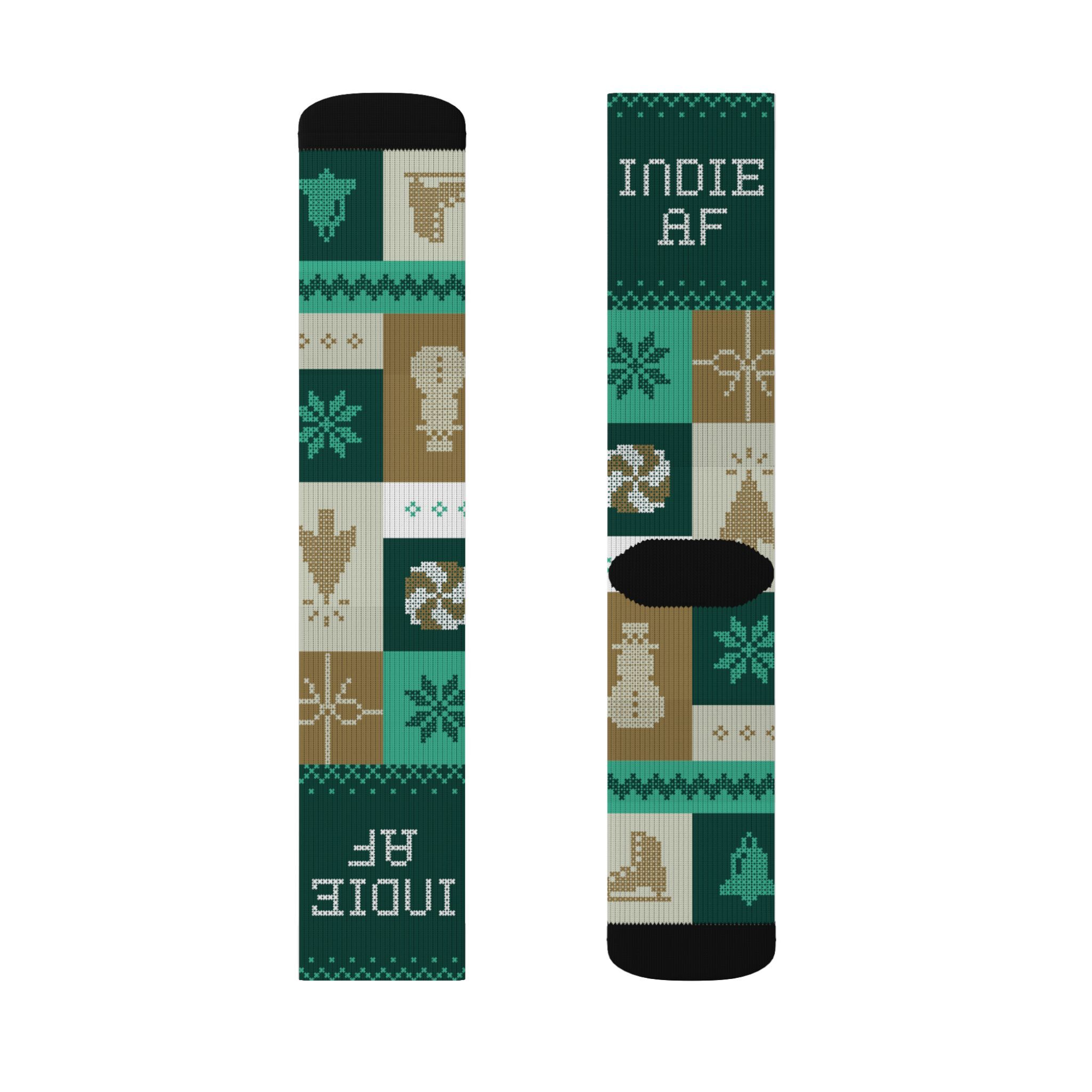 Elevate your style with The "Cold Feet" Socks – Gold from Indie AF 2025 Holidays by Grown, featuring a bold geometric pattern and standout INDIE AF design for a unique holiday look.