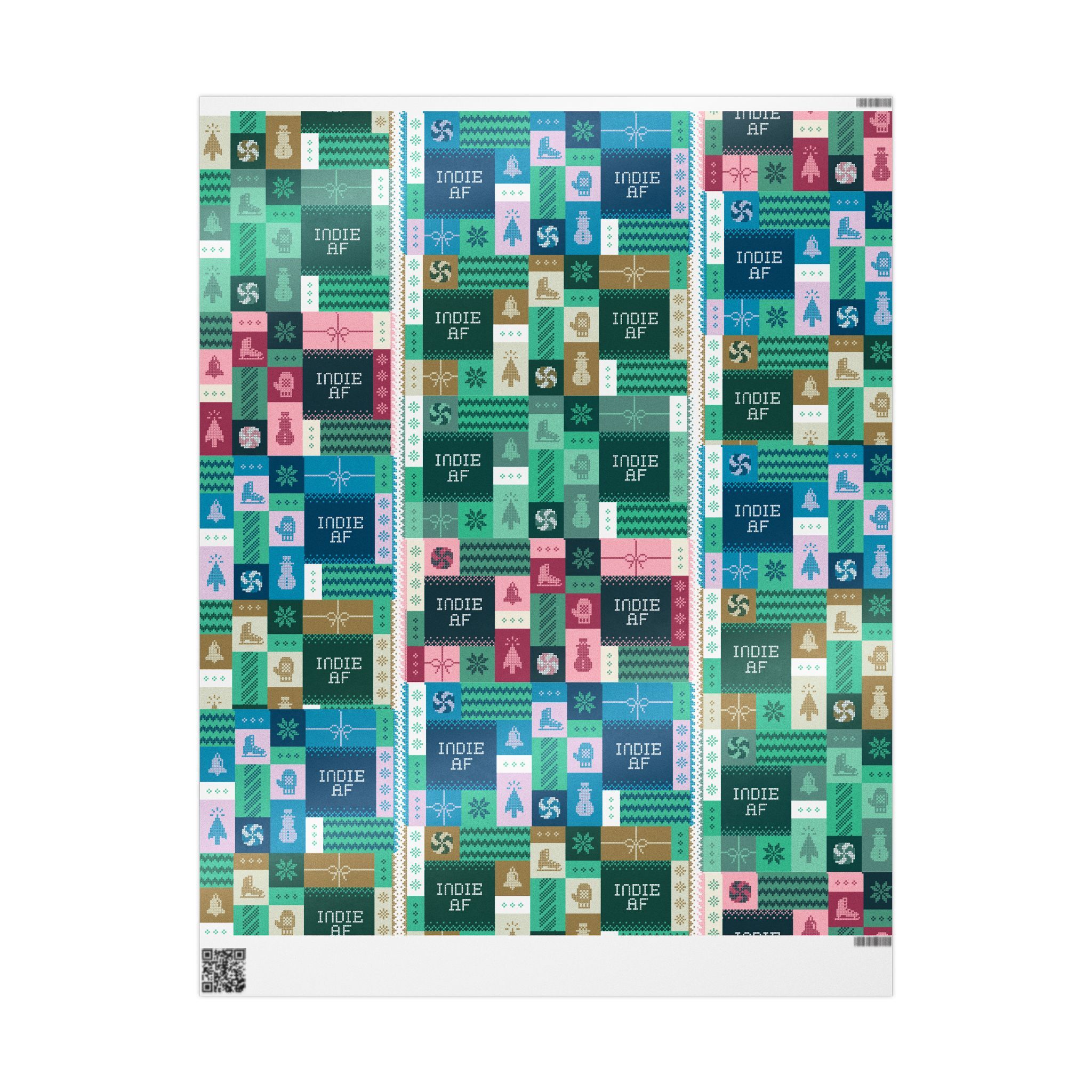 Add a pop of color to your 2025 holiday mailings with a sheet of postage stamps featuring INDIE AF in vibrant rectangles—perfect for pairing with "Ship It" Wrapping Paper | Indie AF 2025 Holidays by Grown.