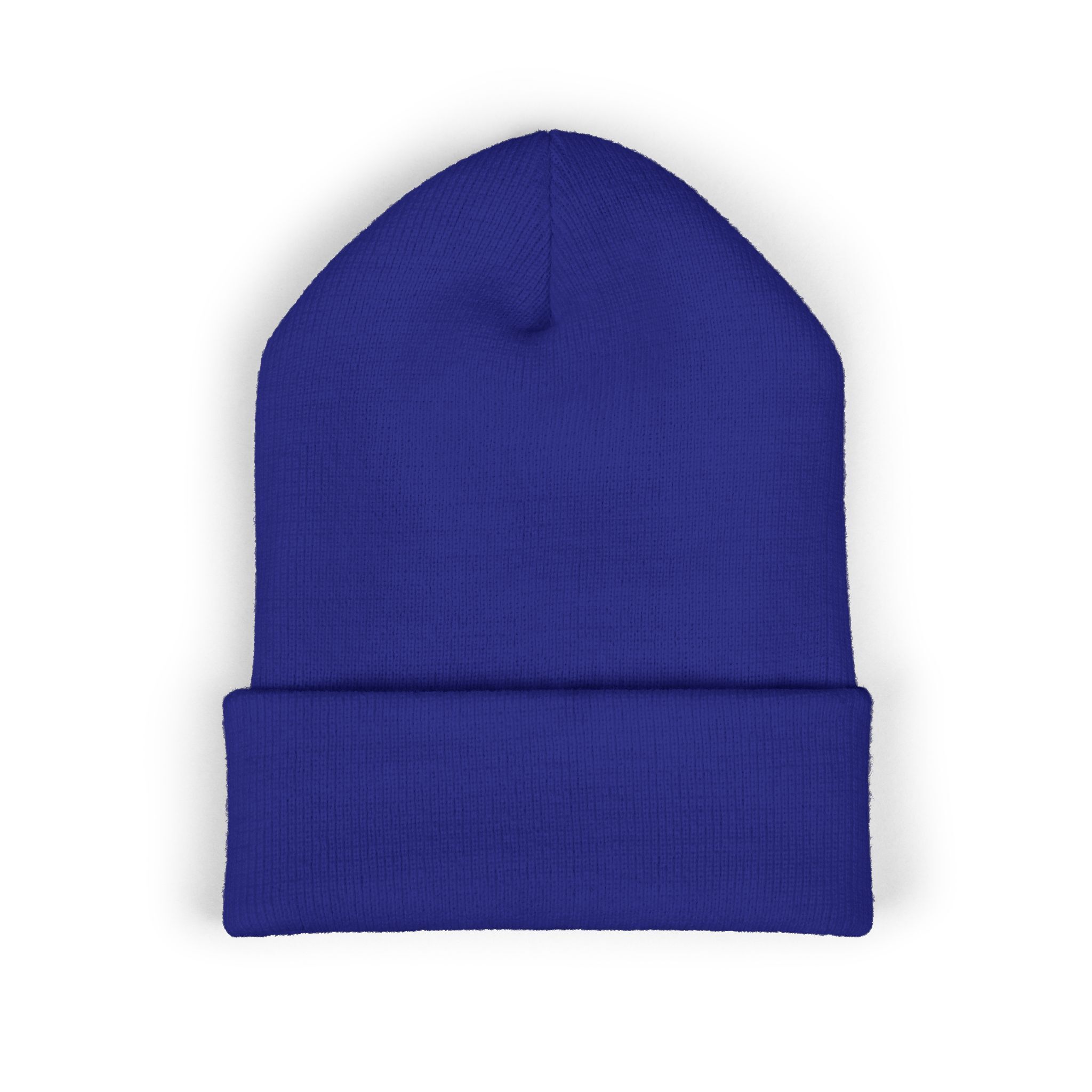 The Deep Dive: Indie AF 2025 Holidays by Grown cuffed beanie, featuring light embroidery and a folded brim in royal blue, is displayed on a white background.