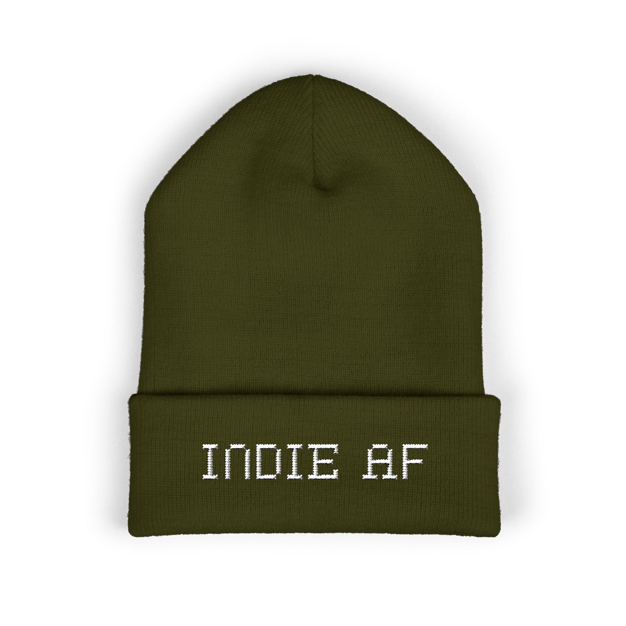 Stay cozy in "The Deep Dive: Indie AF 2025 Holidays by Grown" cuffed beanie, featuring subtle "INDIE AF" white embroidery—perfect for the holidays.