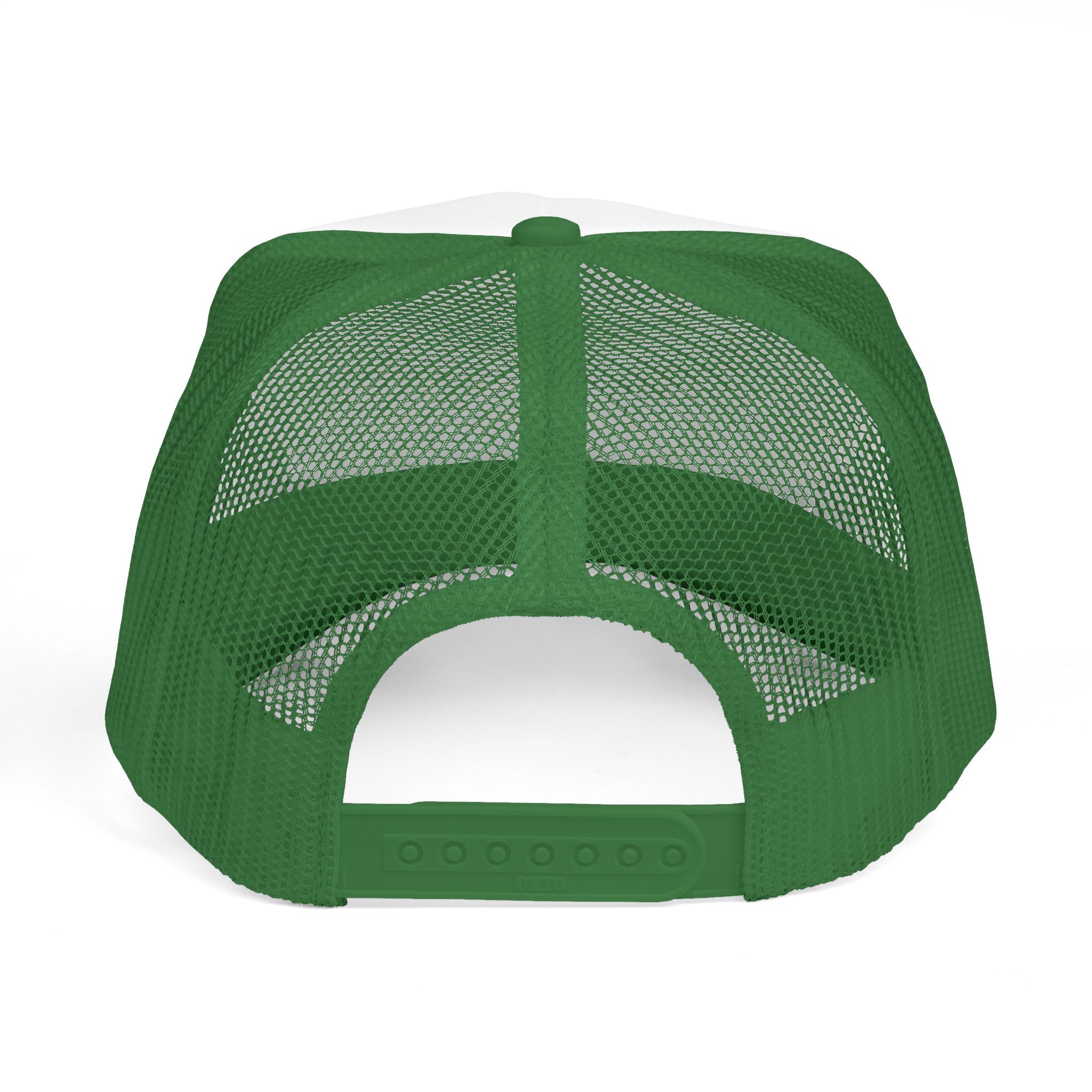 Rear view of The "See You in the Pitch, Motherfu**ers!" Trucker Hat—green mesh-back style with adjustable snapback closure for comfort and classic appeal.