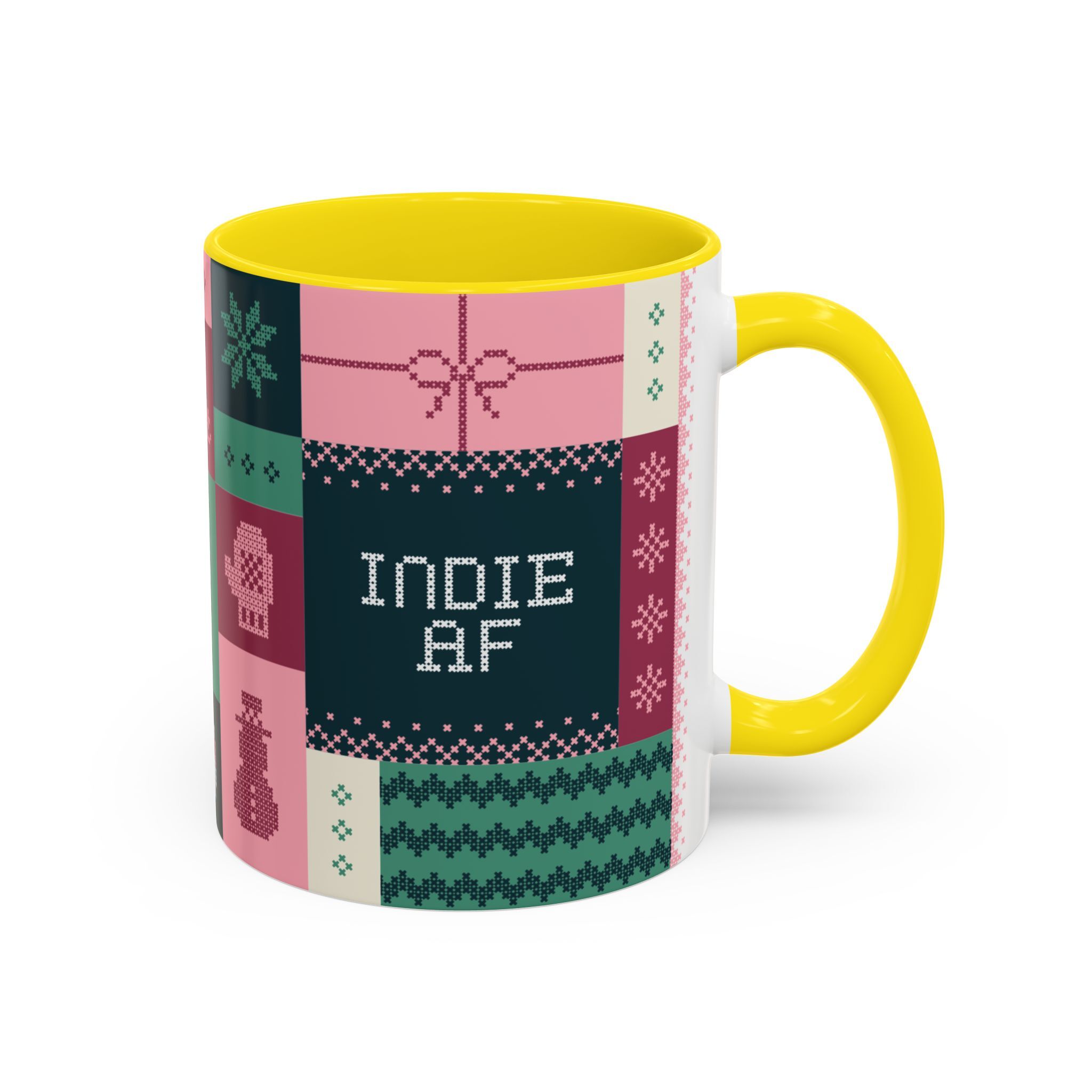 Start your mornings with the "Mandatory Fun" Mug—an 11oz pink ceramic mug by Grown, featuring an Indie AF 2025 Holidays design. The perfect addition to your holiday mug collection!.